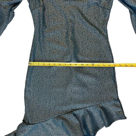 Venus Party Dress Medium Teal & Metallic Gold Asymmetrical Flare Sleeve Holiday - Picture 12 of 16